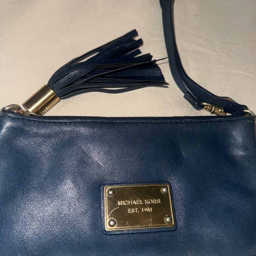 Michael Kors Dark Blue Leather Clutch with Tassel